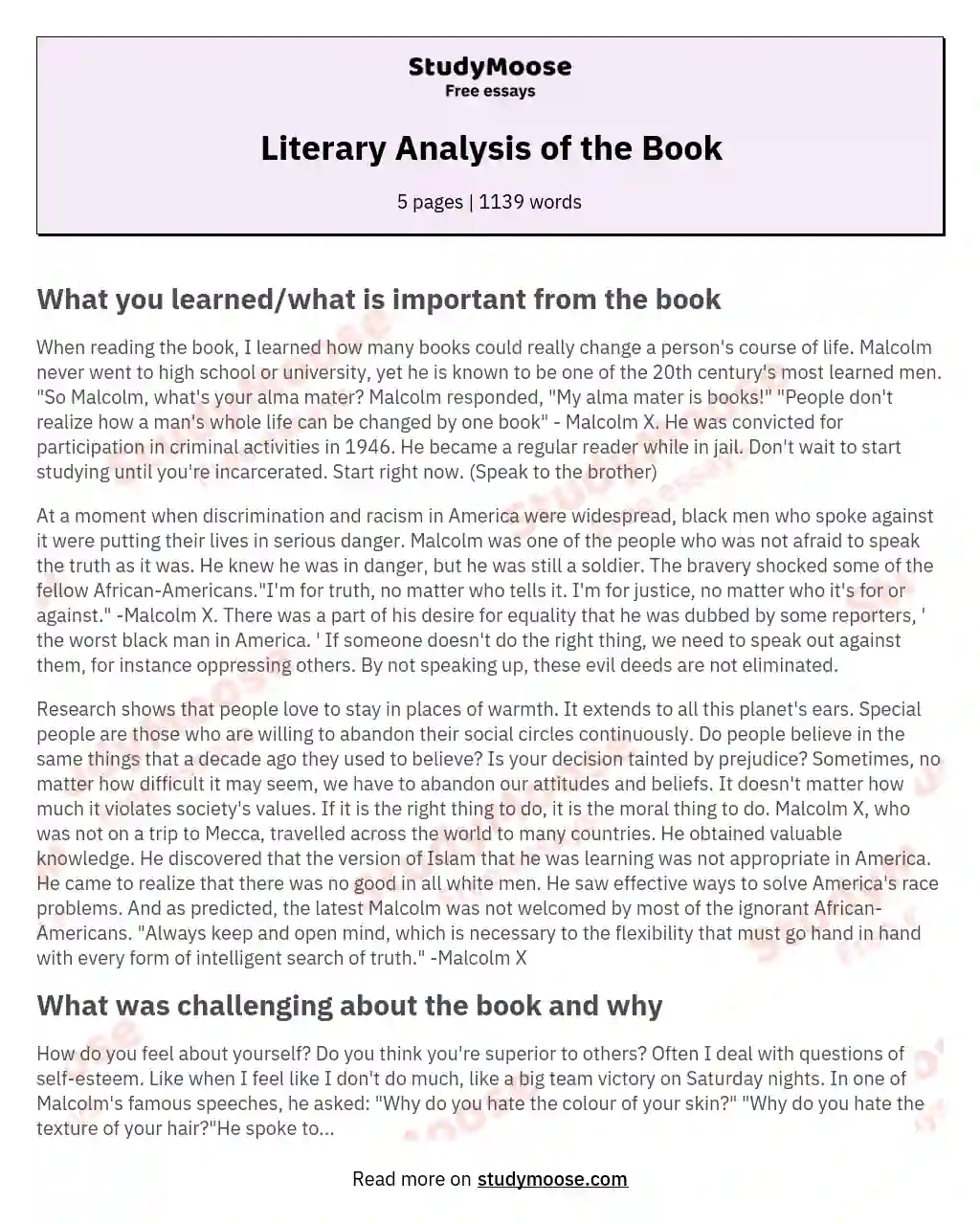 Literary Analysis of the Book essay