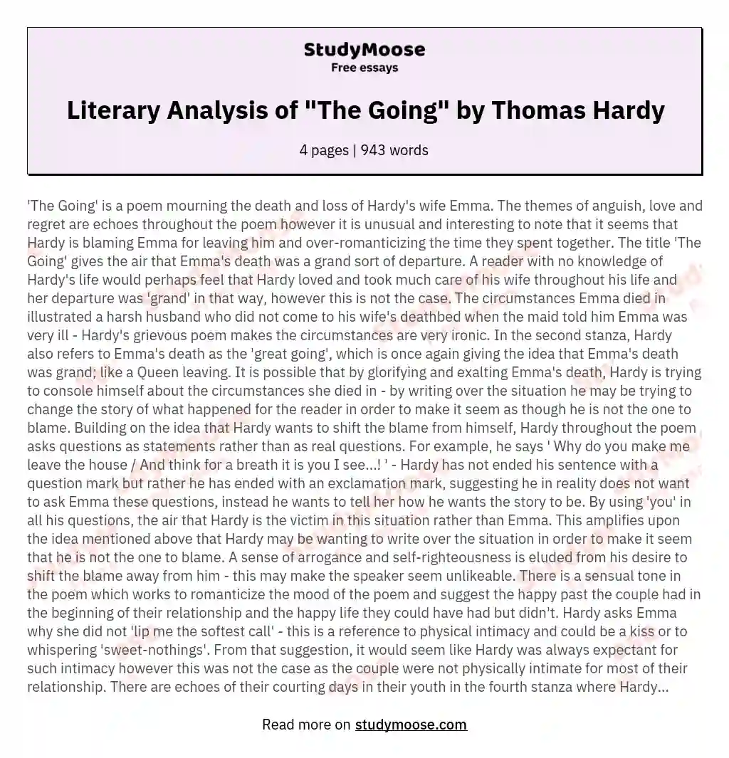 Literary Analysis of "The Going" by Thomas Hardy