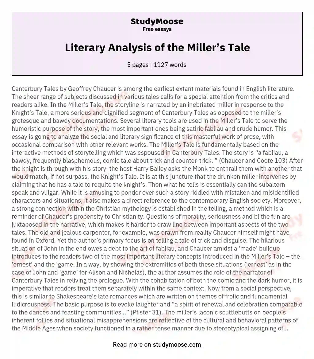 Literary Analysis of the Miller’s Tale essay