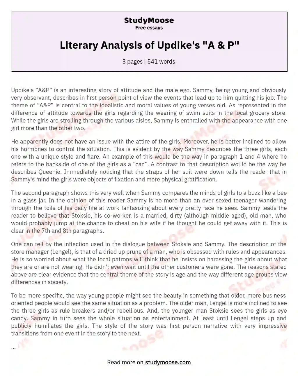 Literary Analysis of Updike's "A & P" essay