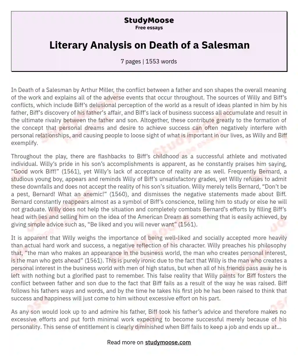 The Father-Son Conflict in Death of a Salesman: Struggling with Success essay