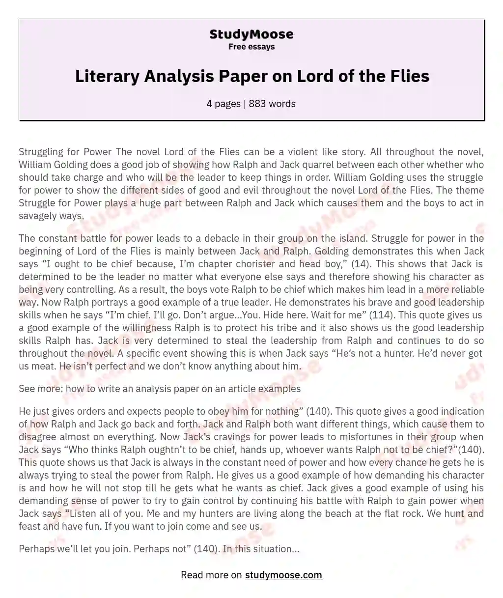 Literary Analysis Paper on Lord of the Flies