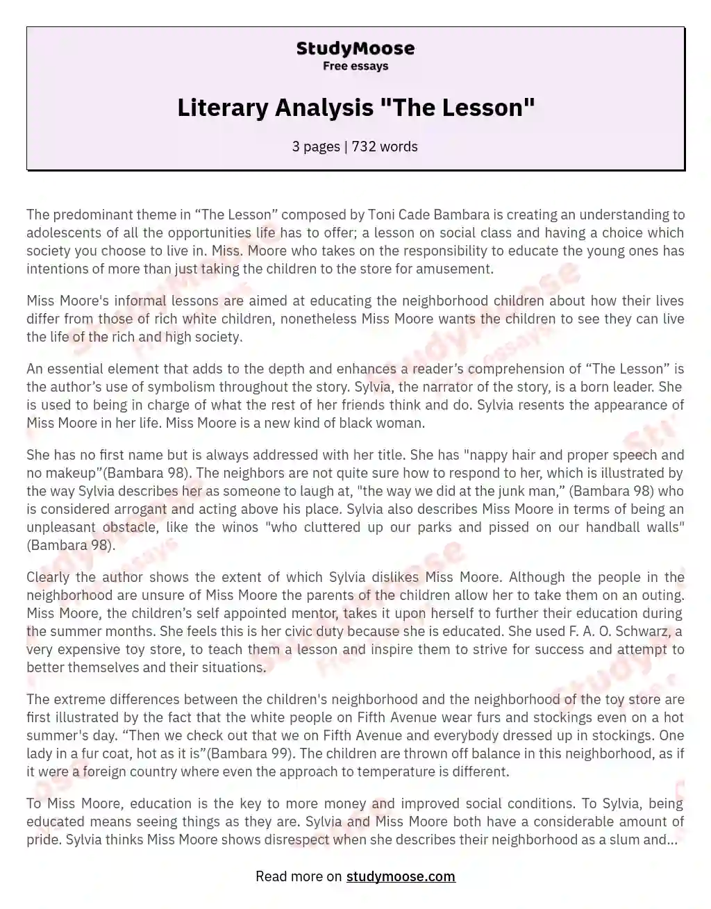 Exploring Social Class and Empowerment in "The Lesson" essay