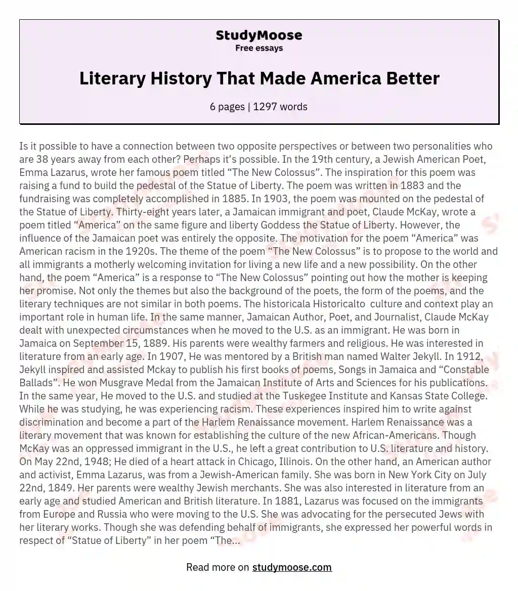 Literary History That Made America Better essay