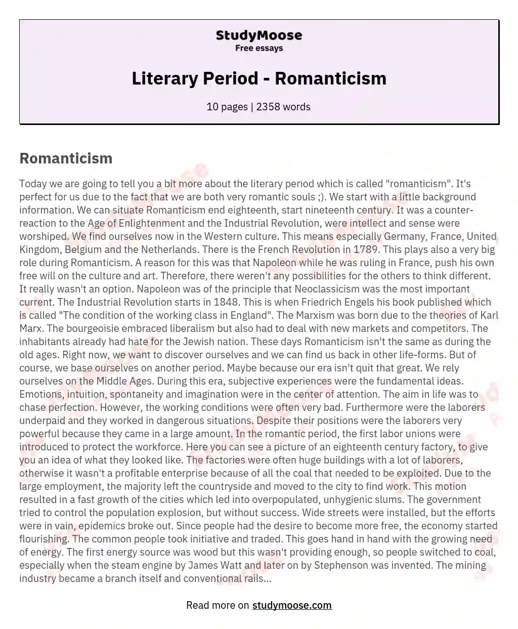 Literary Period - Romanticism essay