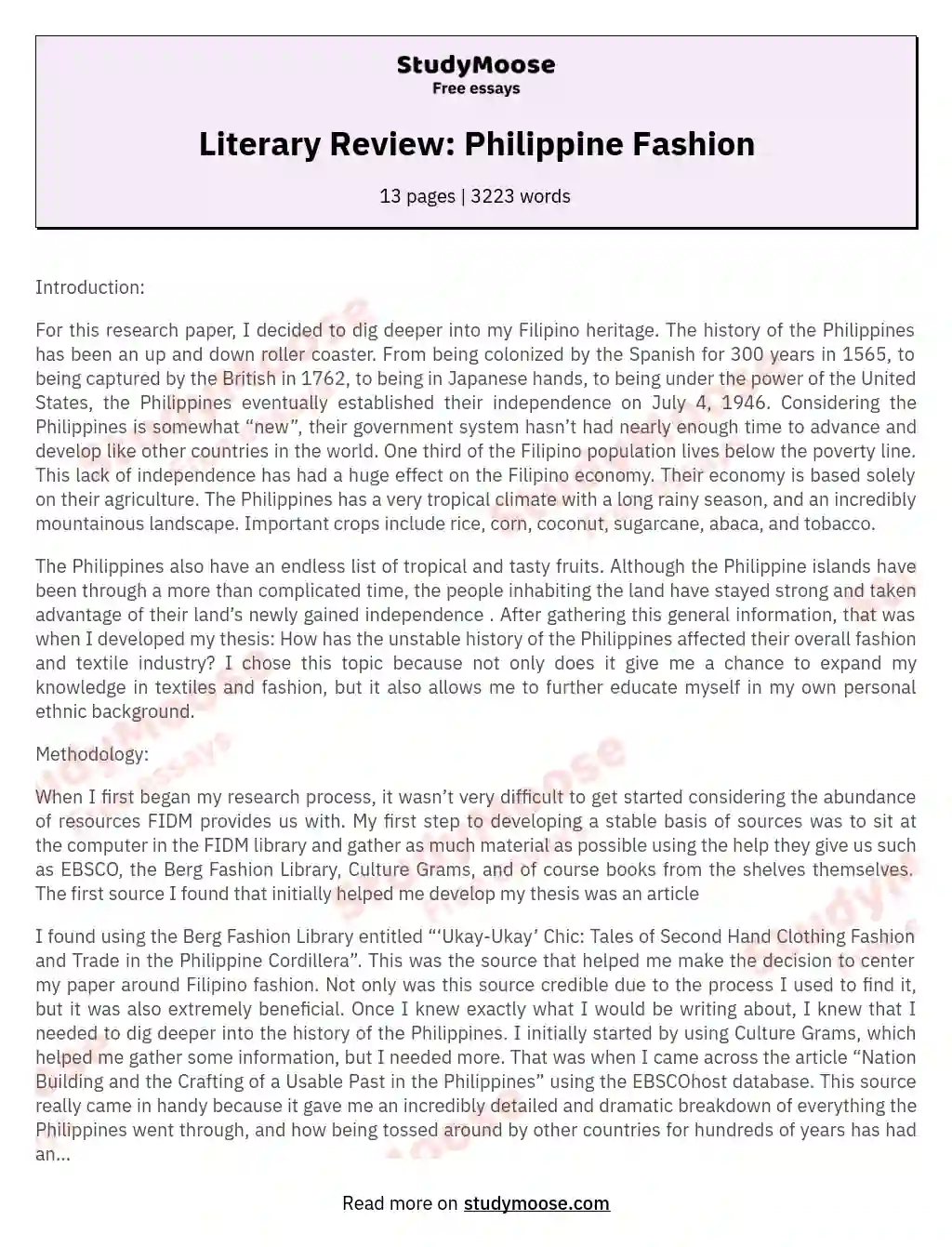 Literary Review: Philippine Fashion essay