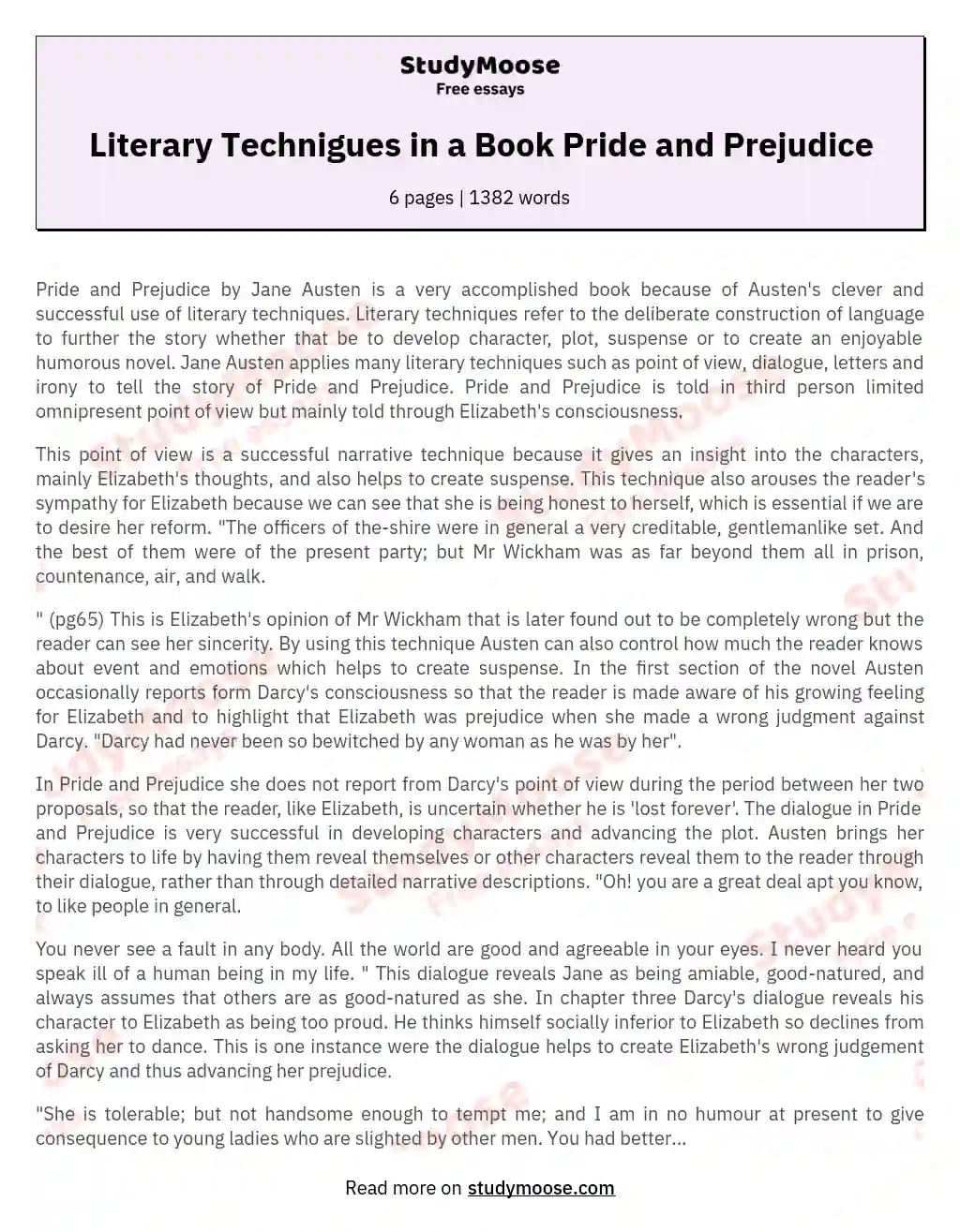 Literary Technigues in a Book Pride and Prejudice essay