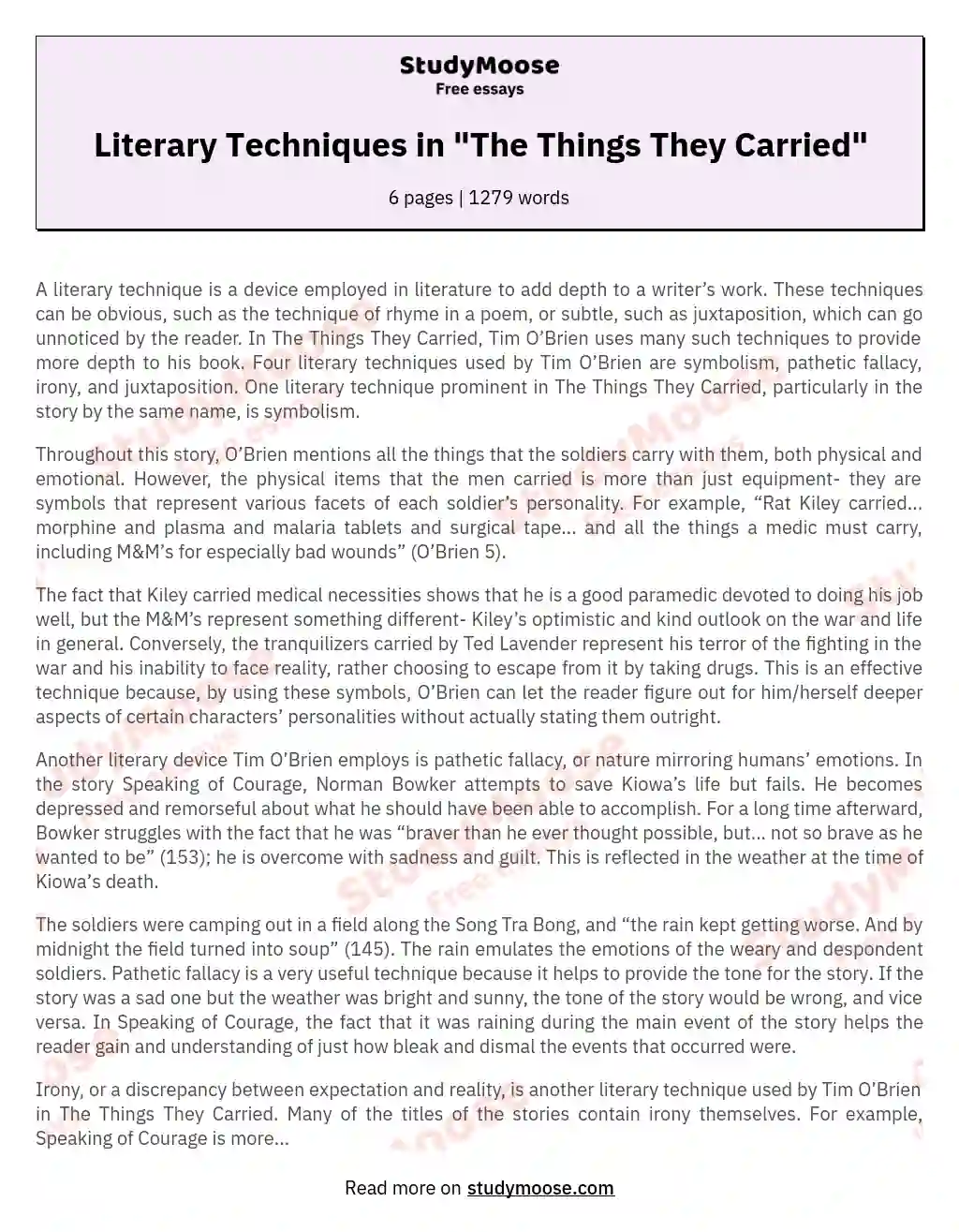 Literary Techniques in "The Things They Carried" essay