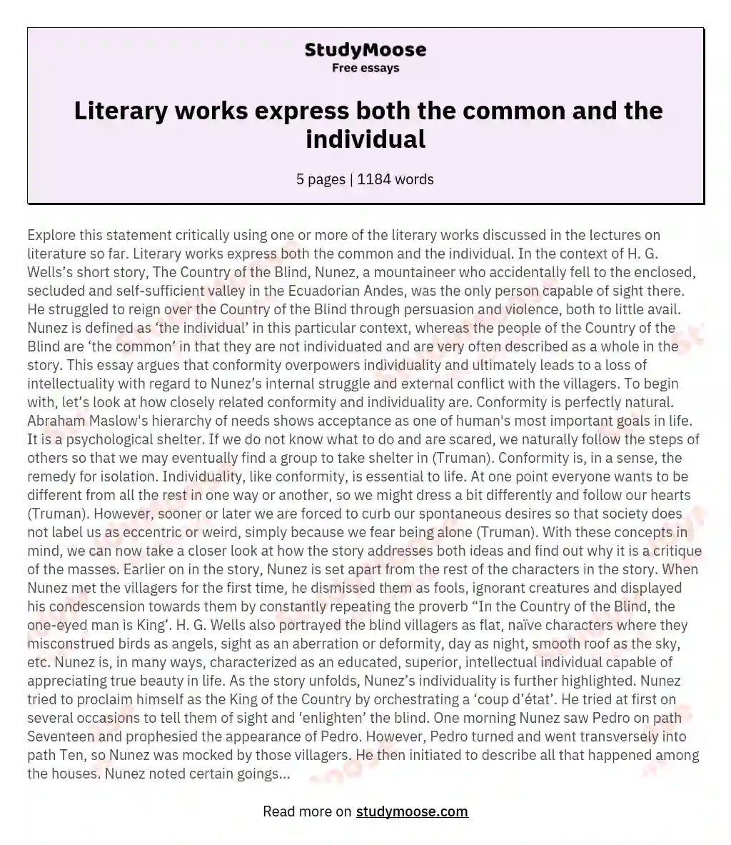  Literary works express both the common and the individual essay
