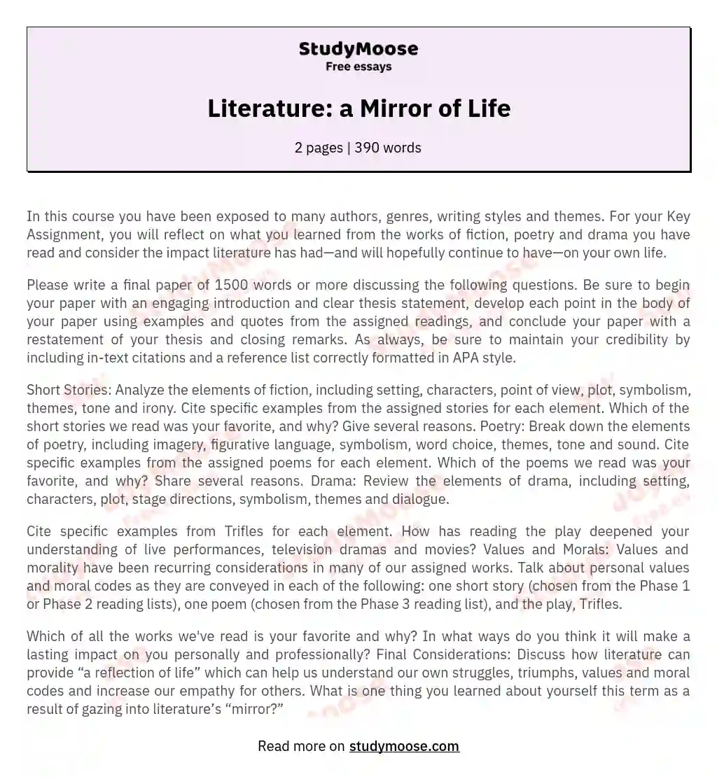 Literature: a Mirror of Life essay