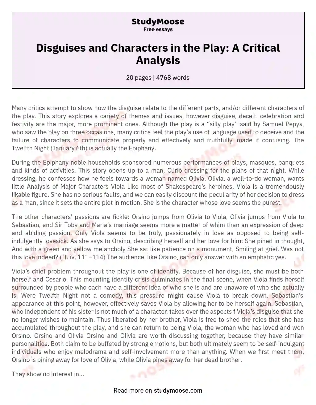 Disguises and Characters in the Play: A Critical Analysis essay