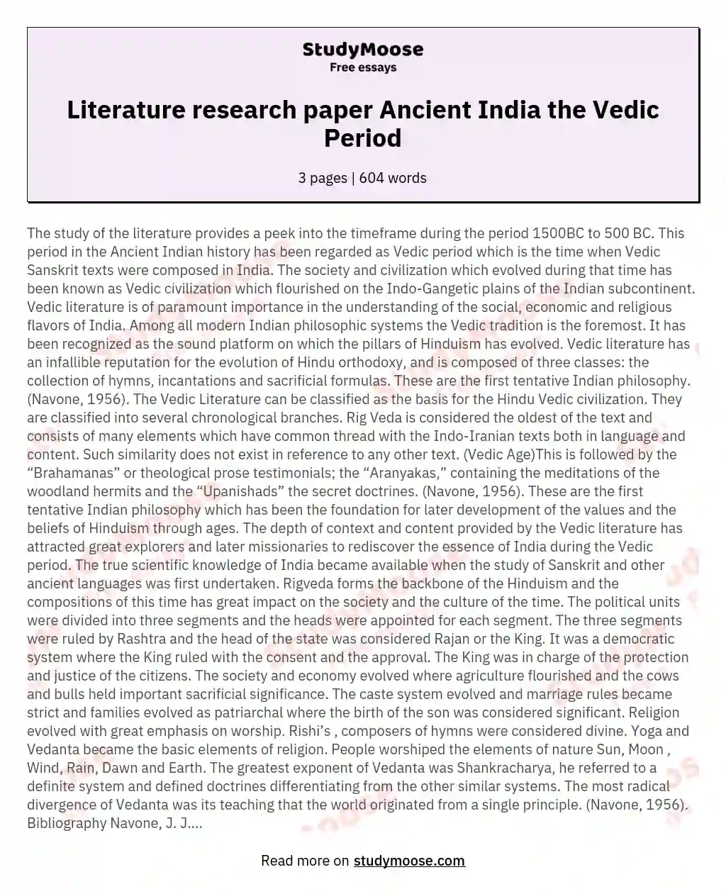 Literature research paper Ancient India the Vedic Period essay