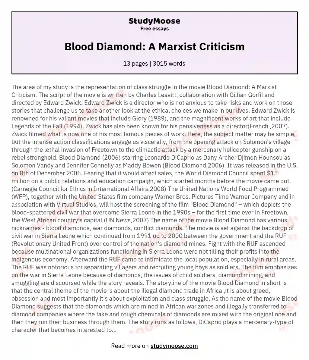 Blood Diamond: A Marxist Criticism