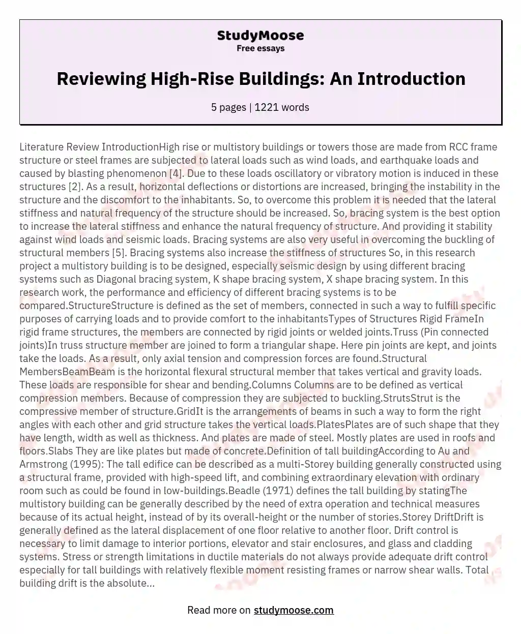 Reviewing High-Rise Buildings: An Introduction essay
