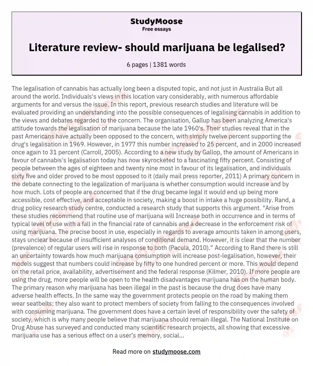 Literature review- should marijuana be legalised? essay
