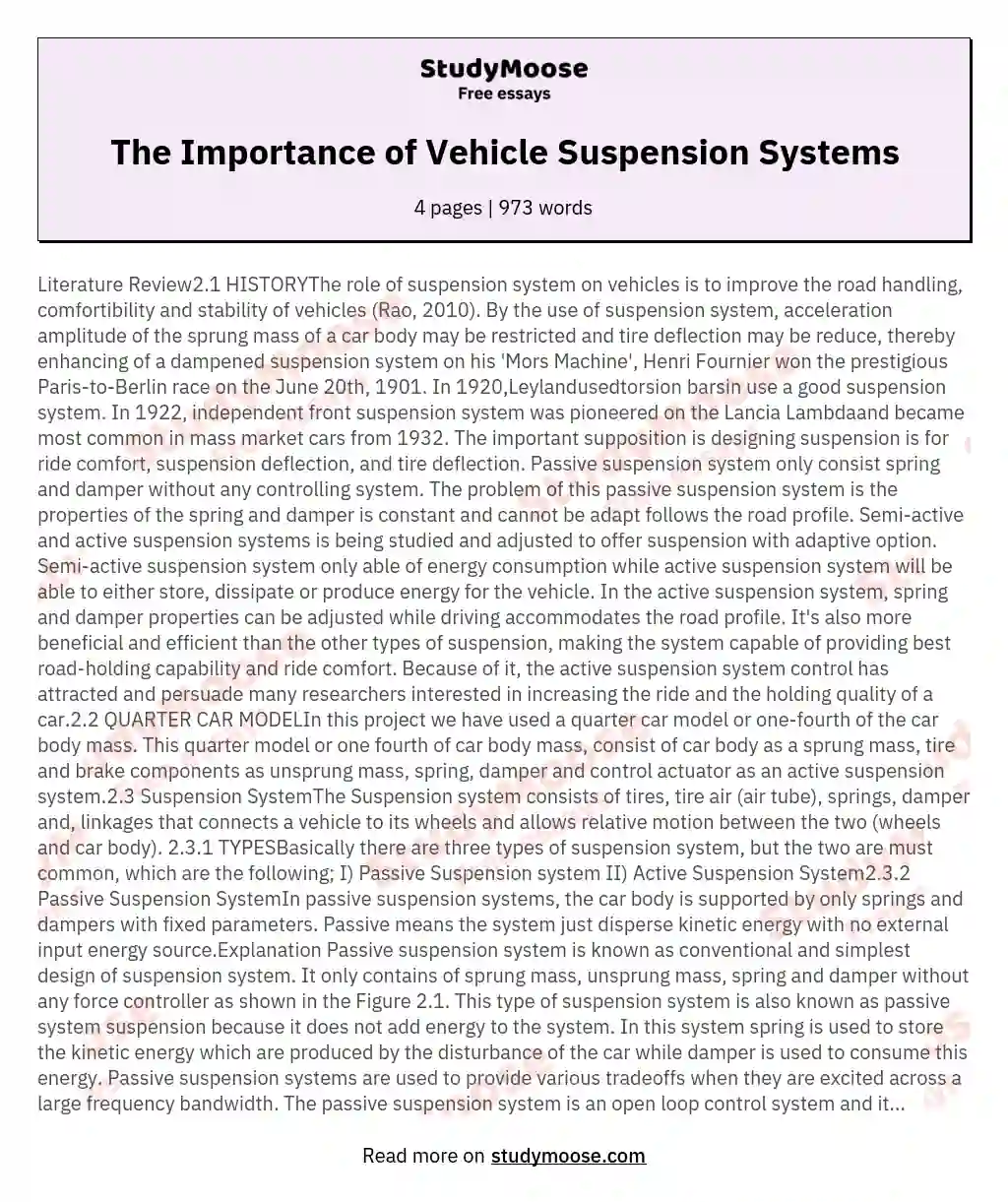 Literature Review21 HISTORYThe role of suspension system on vehicles is to improve