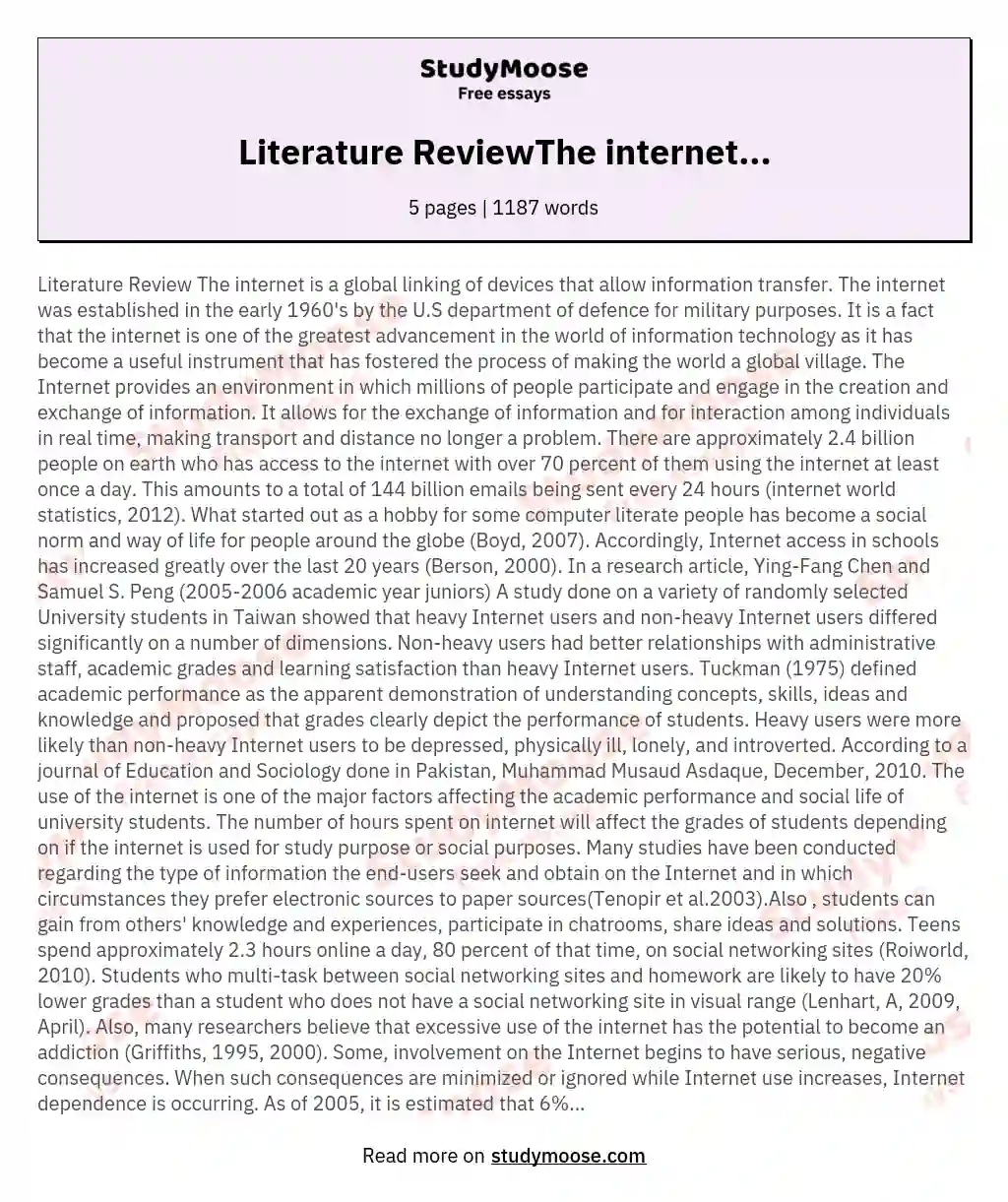 Literature ReviewThe internet... essay