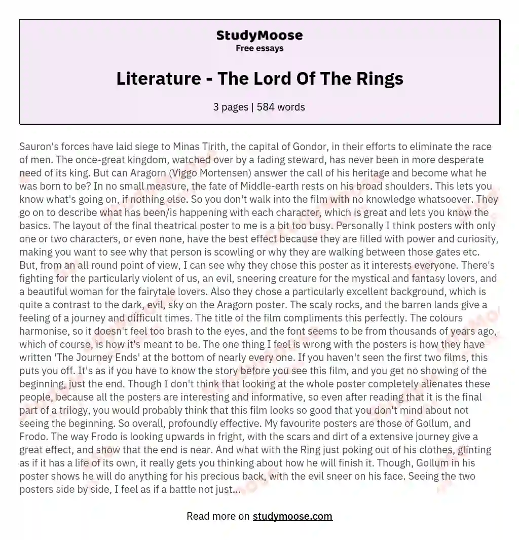 Literature - The Lord Of The Rings essay