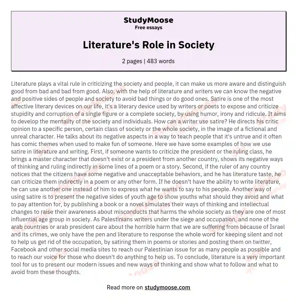 Literature's Role in Society essay