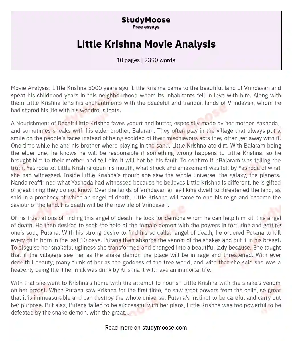 Little Krishna Movie Analysis essay