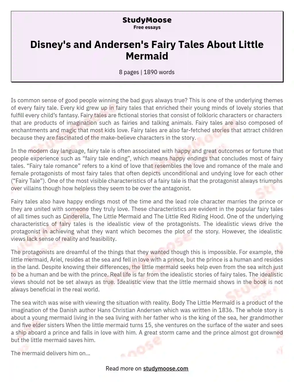 Disney's and Andersen's Fairy Tales About Little Mermaid essay
