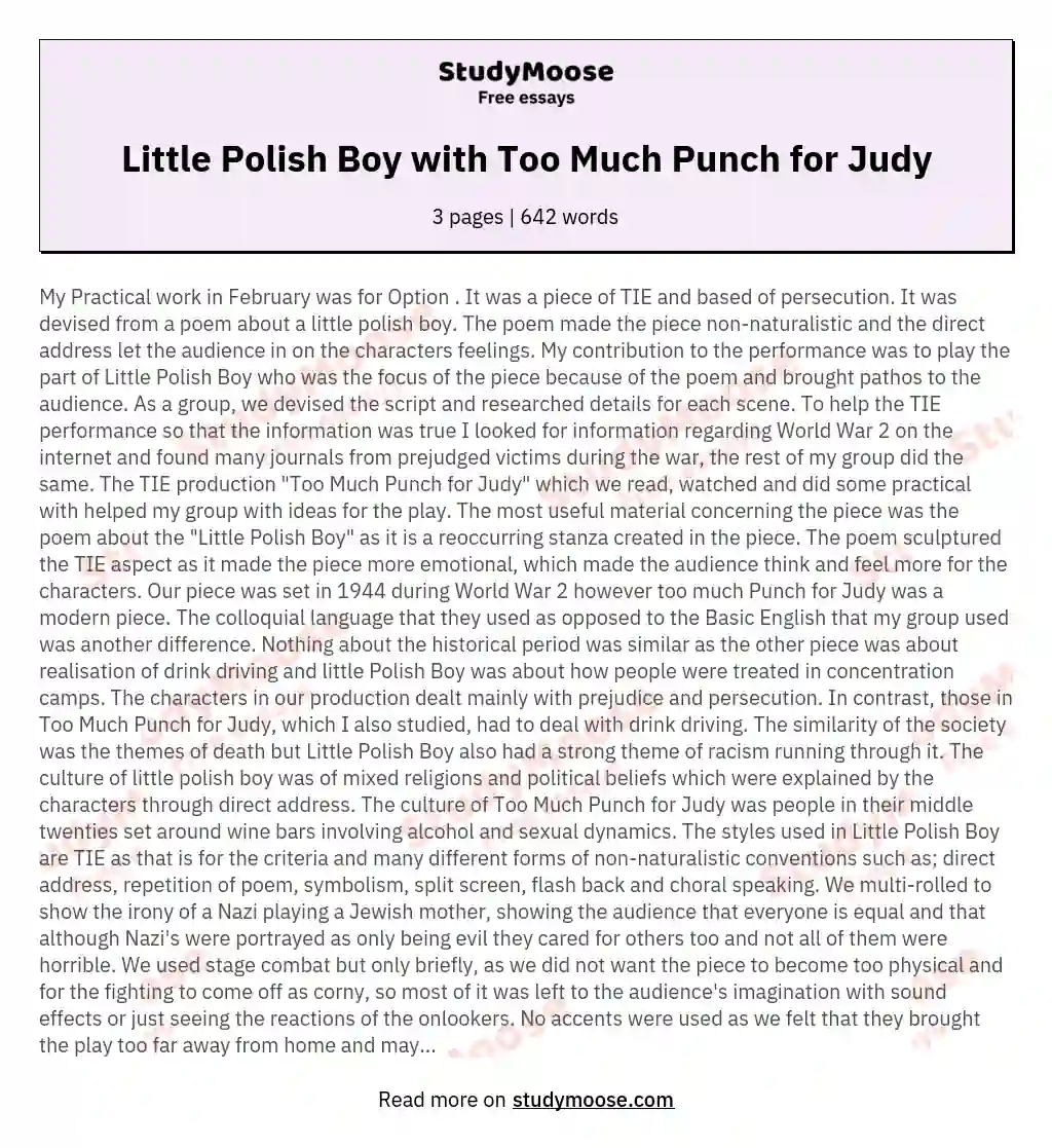 Little Polish Boy with Too Much Punch for Judy essay