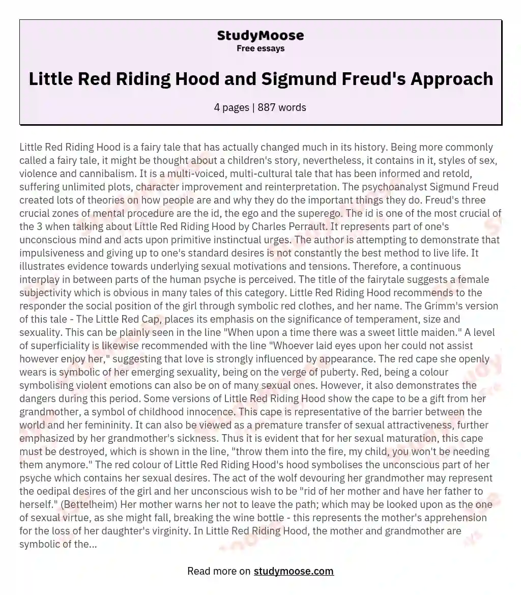 Little Red Riding Hood and Sigmund Freud's Approach