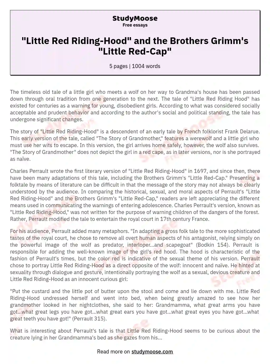 "Little Red Riding-Hood" and the Brothers Grimm's "Little Red-Cap"