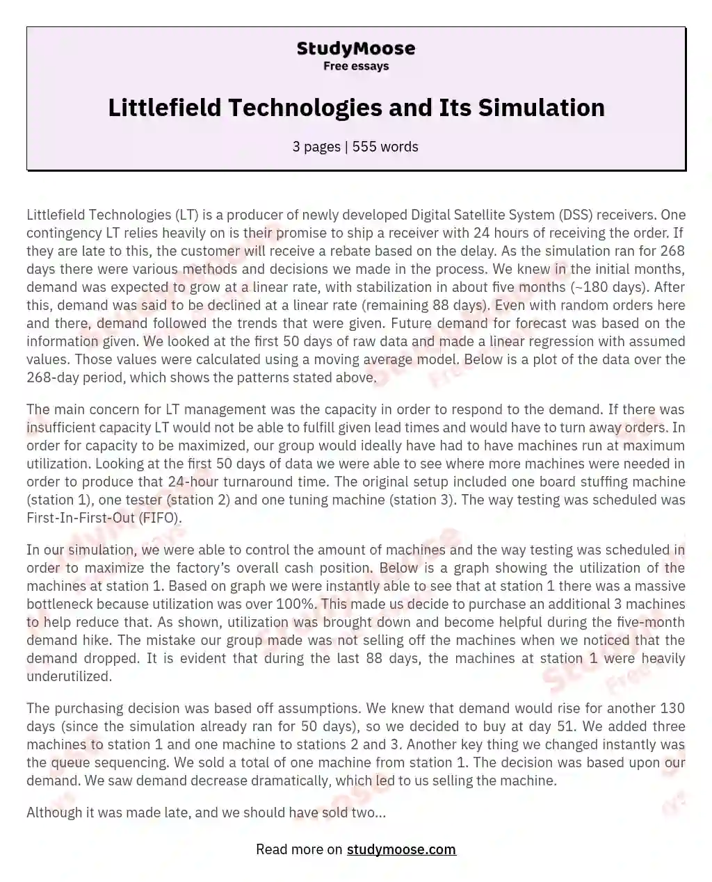 Littlefield Technologies and Its Simulation essay