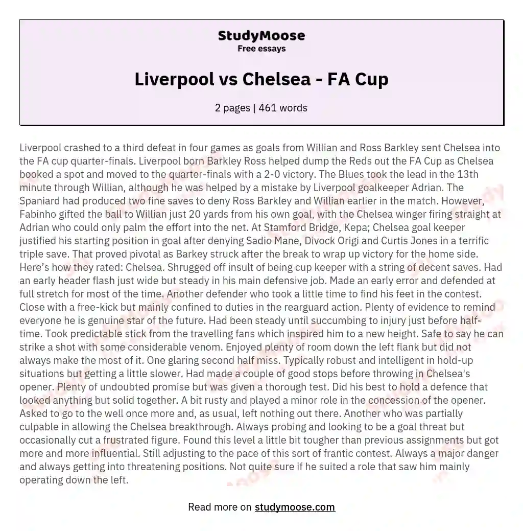 Liverpool vs Chelsea - FA Cup essay