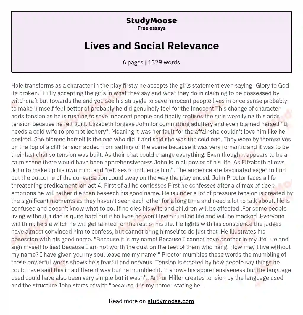 Lives and Social Relevance essay