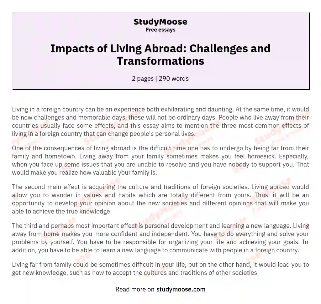Impacts of Living Abroad: Challenges and Transformations essay
