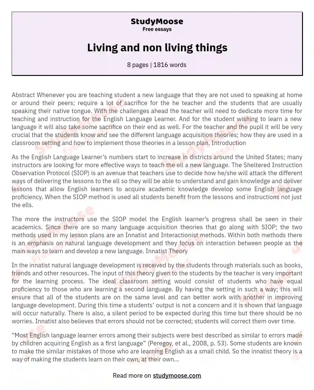 Living and non living things essay