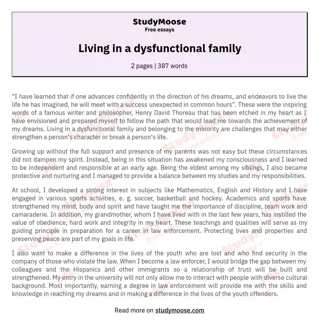 Living in a dysfunctional family essay
