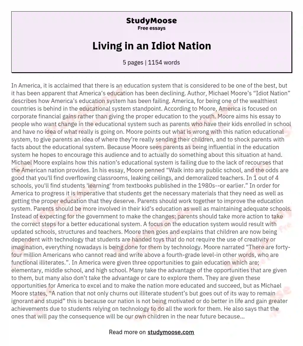 Living in an Idiot Nation essay