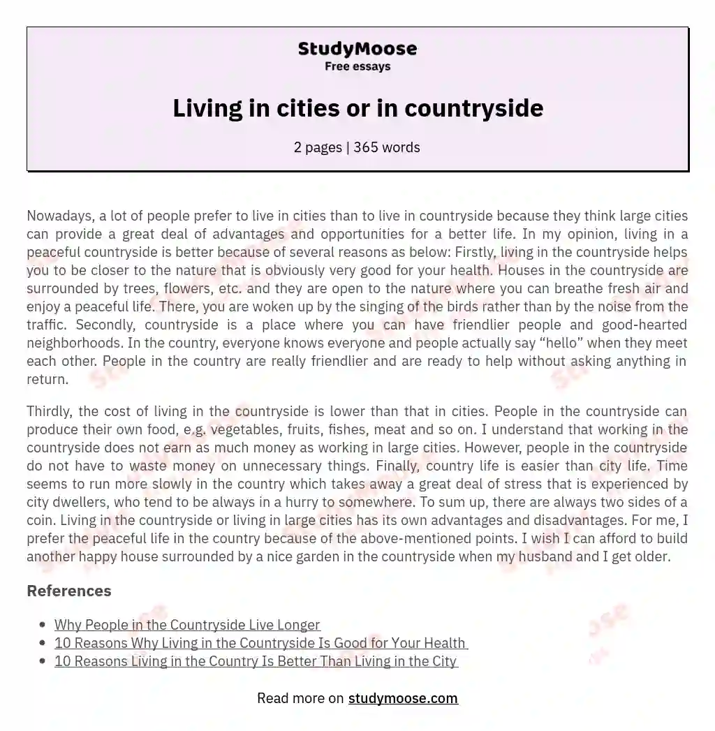 Living in cities or in countryside essay