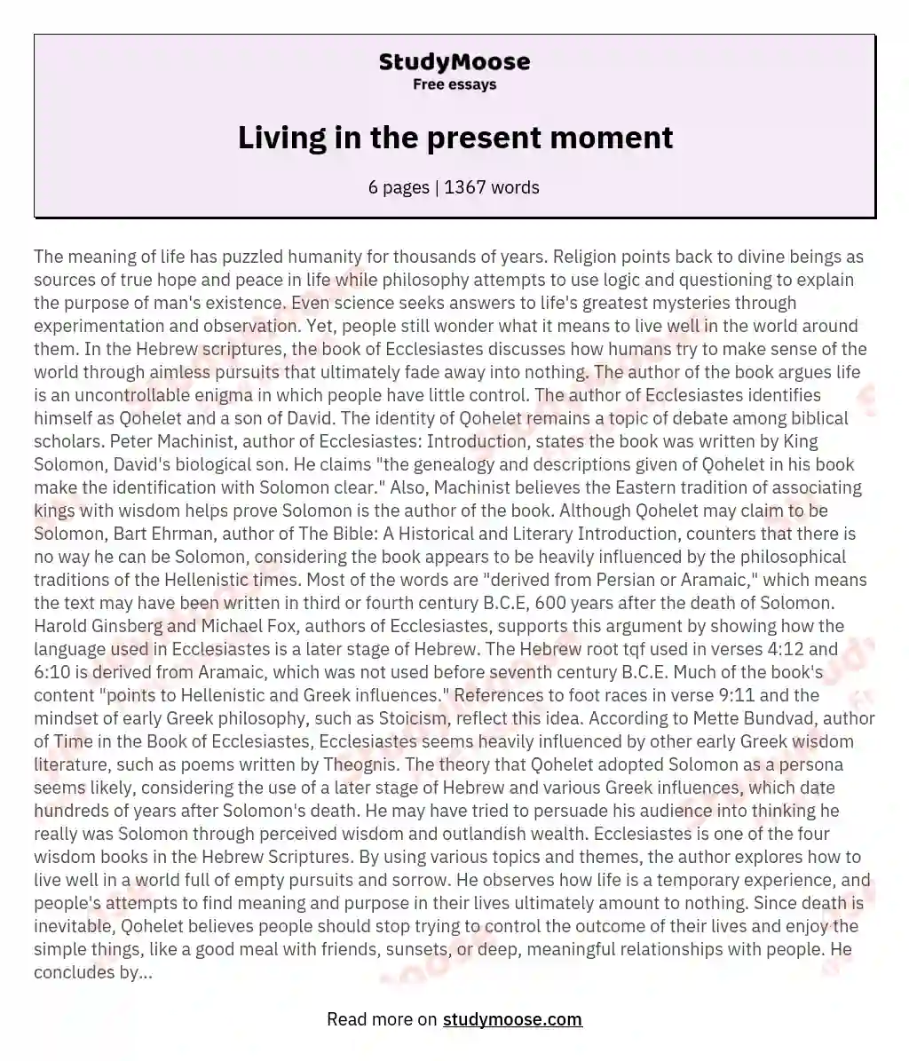 Living in the present moment essay