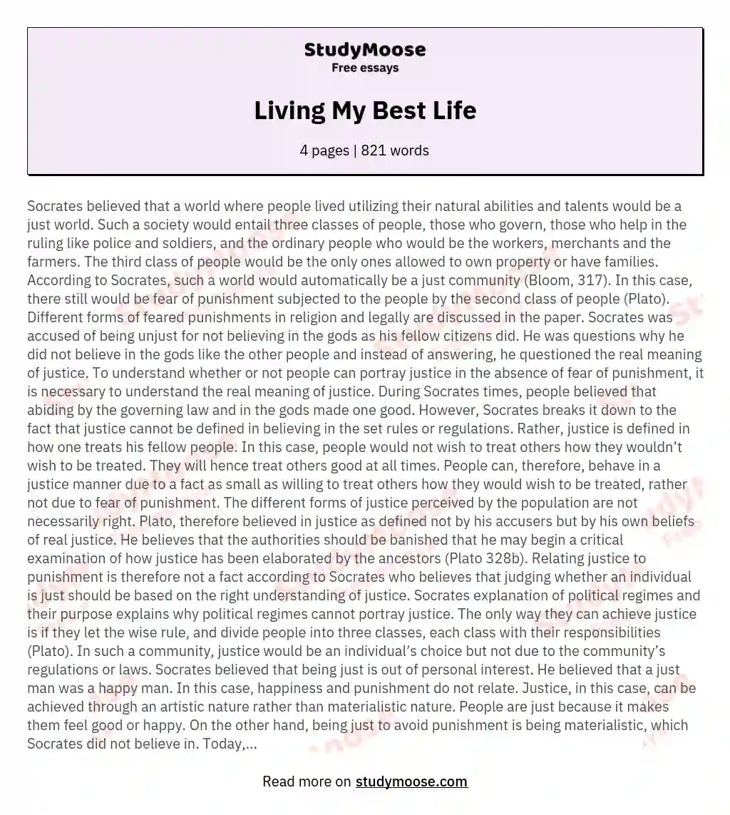 Living My Best Life essay