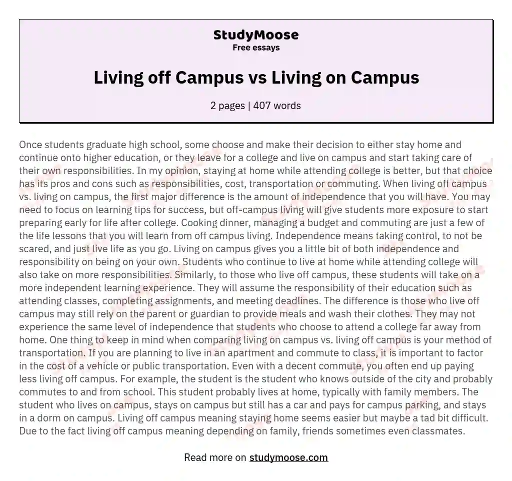 living on campus vs off campus essay