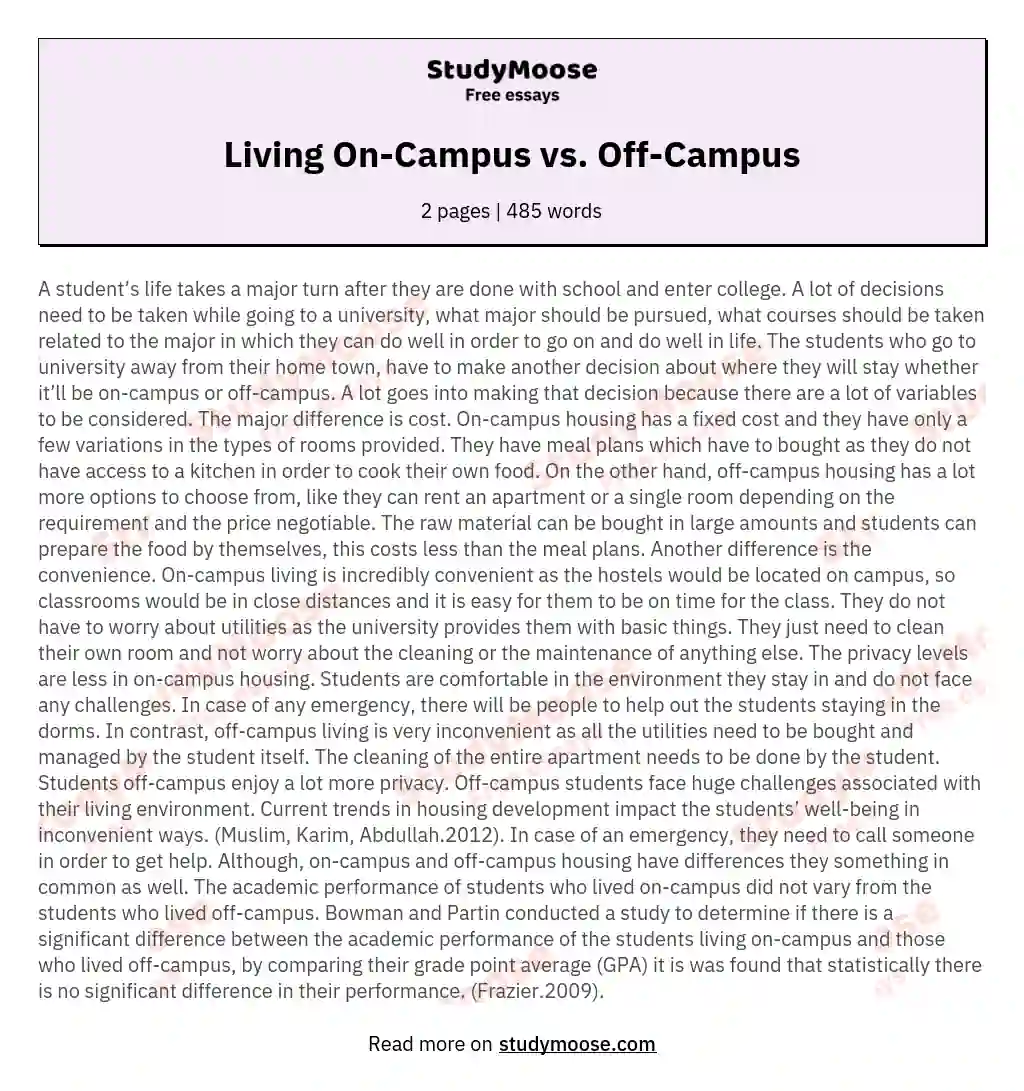 Living On-Campus vs. Off-Campus