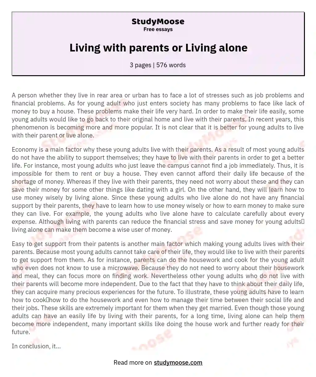 Living with parents or Living alone essay