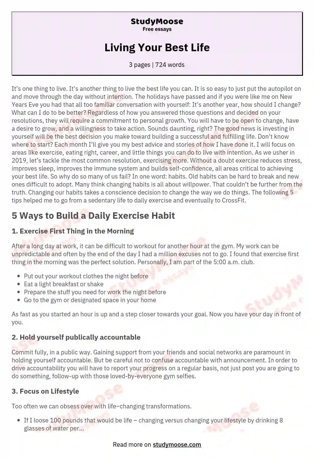 Living Your Best Life Free Essay Example