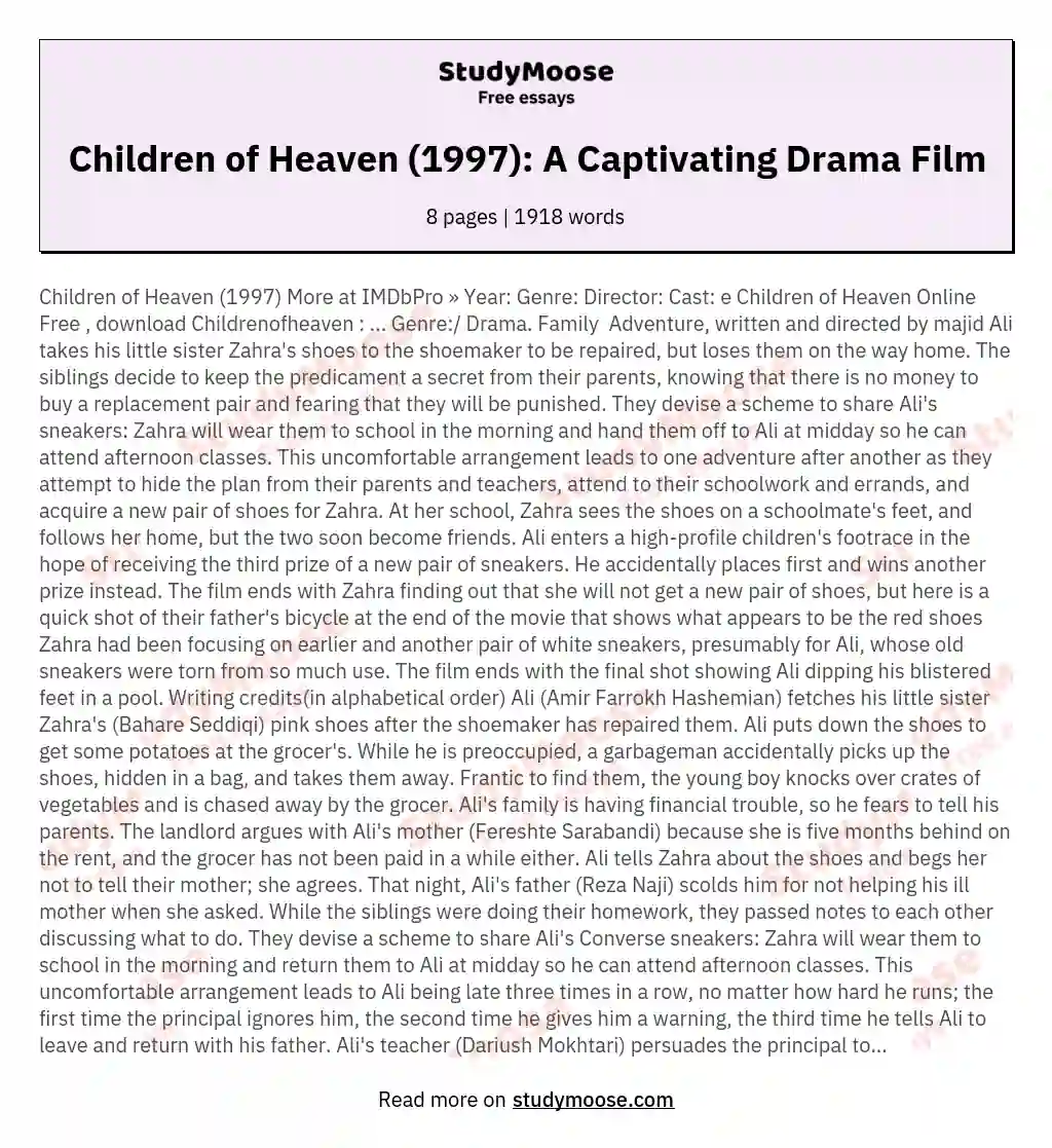 Children of Heaven (1997): A Captivating Drama Film essay