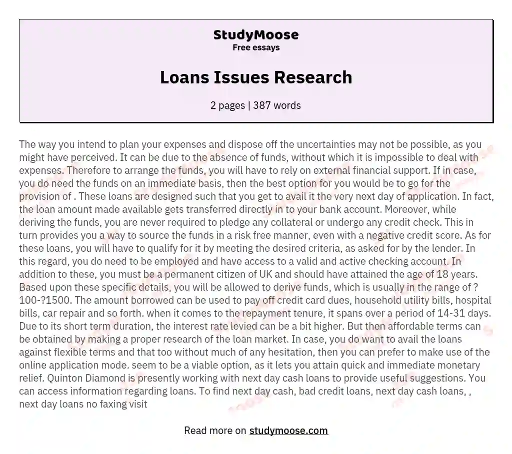 Loans Issues Research
