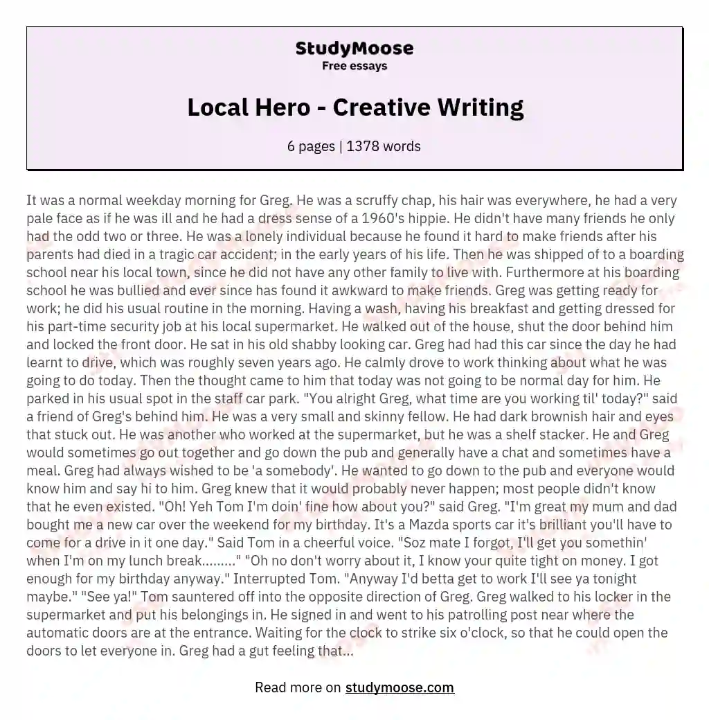 Local Hero - Creative Writing essay