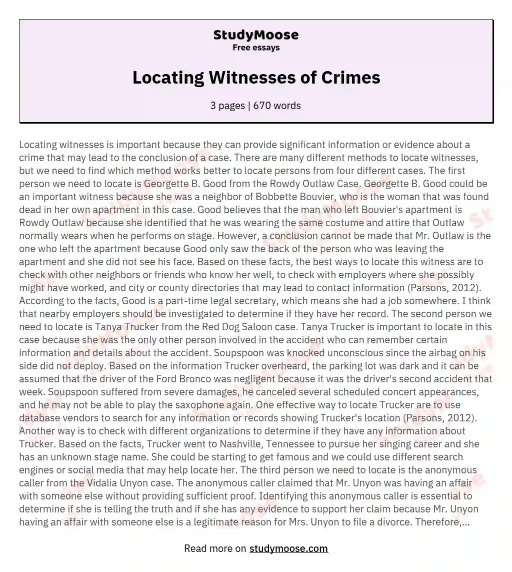 Locating Witnesses of Crimes essay