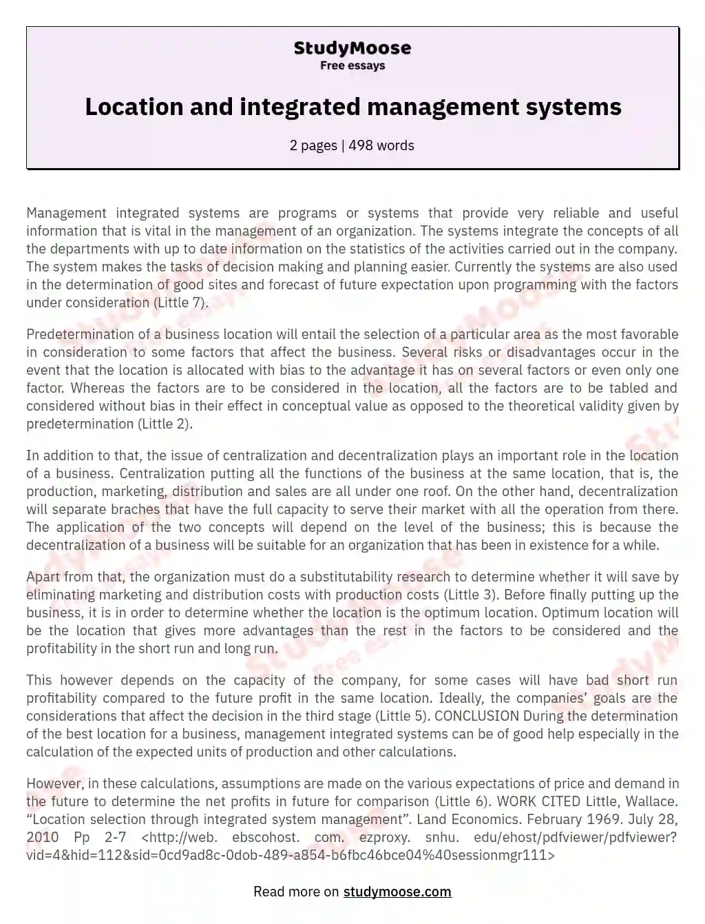 Location and integrated management systems