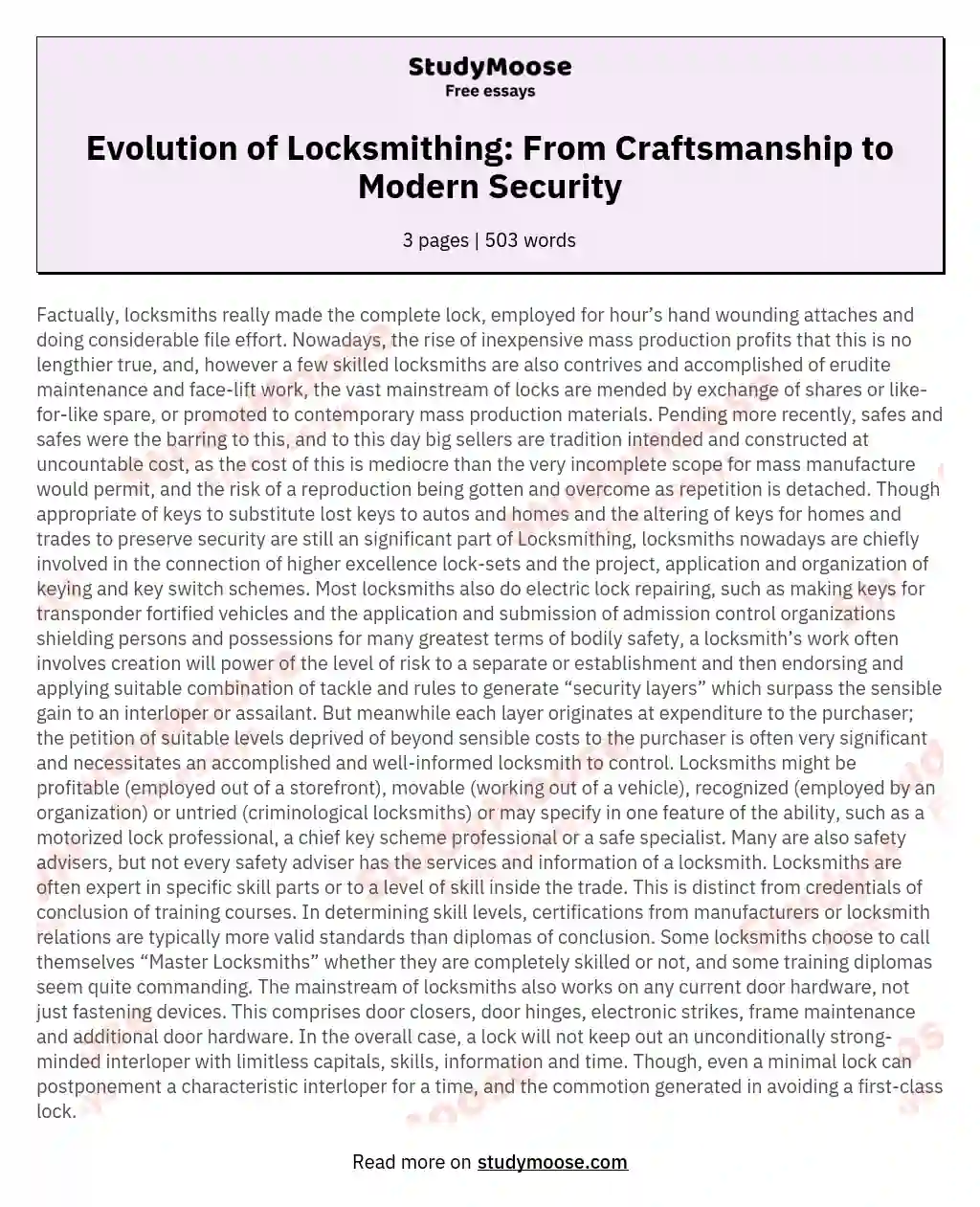 Evolution of Locksmithing: From Craftsmanship to Modern Security essay