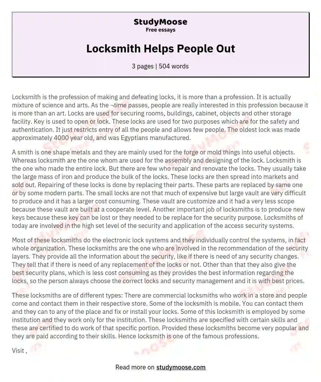 Locksmith Helps People Out essay