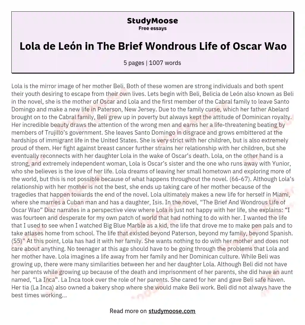 Lola de León in The Brief Wondrous Life of Oscar Wao